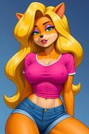 ai_generated bandicoot belly_button blonde_hair crash_(series) deergirlfit fully_clothed jean_shorts jeans nipple_bulge nipples nipples_visible_through_clothing seductive_look tawna_bandicoot // 1288x1932 // 260.0KB